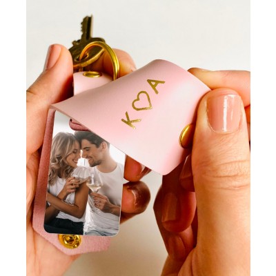 Personalized Leather Photo Keychain Gifts For Couple Girlfriend