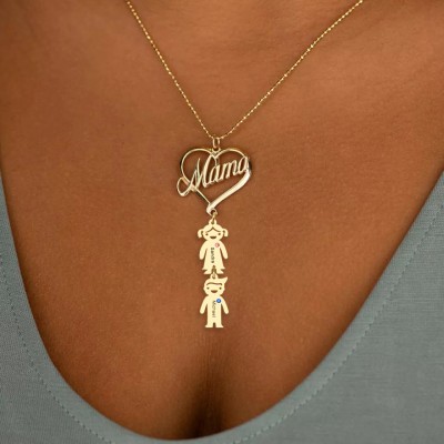 Personalised Mama Necklace with 1-10 childrens' Names and Birthstones For Mother's Day Gifts