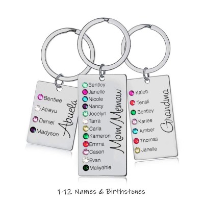 Personalised 9-13 Engraving Names with Birthstone Key Chain Gift For Monther's Day 