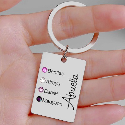 Personalised 1-13 Engraving Names with Birthstones Key Chain Gift For Monther's Day 