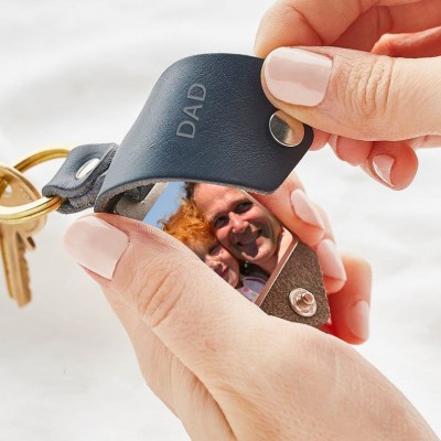 Personalised Black Leather Photo Keychain Key Ring Gifts For Dad Father's Day