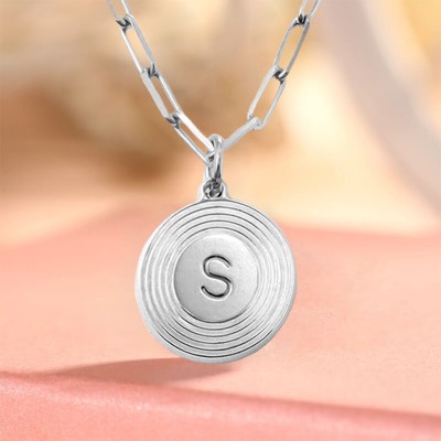 Silver Personalized Engraved Initial Round Pendant Link Chain Necklace Layering Charms Gift For Her