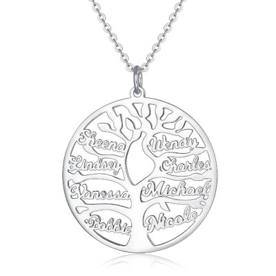 Silver Personalized Family Tree 1-9 Name Engraved Necklace