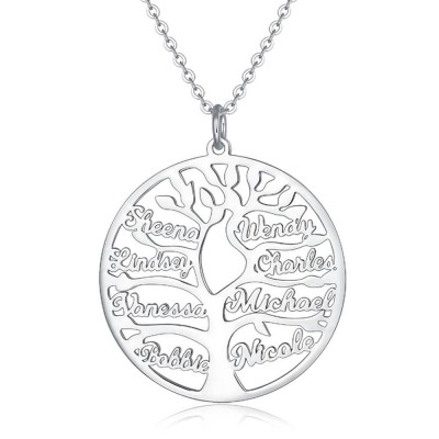 Silver Personalised Family Tree 1-9 Name Engraved Necklace