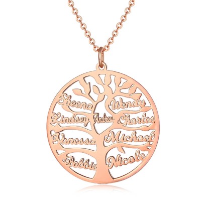 18K Rose Gold Plating Personalised Family Tree Engraved 1-9 Name Necklace