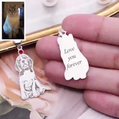 Personalised Pet Dog Cats Photo Necklace With Birthstone  