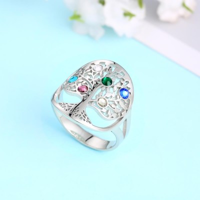 Personalized Family Tree Ring with 1-6 Birthstones