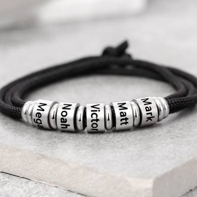 Mens Personalized Engraved Name Beads Bracelet With 1-10 Beads