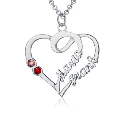 Heart Couple Names Necklaces With Birthstones