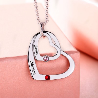 Heart In Heart Names Necklace With Birthstone