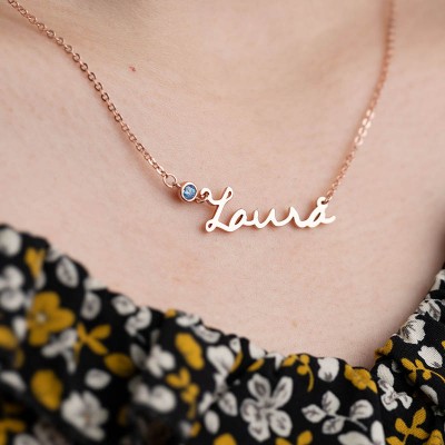 Personalised " Carrie " Style Name Necklace With Birthstone