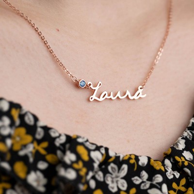 Personalized " Carrie " Style Name Necklace With Birthstone