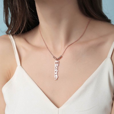 18K Rose Gold Plating Personalized Vertical Engraving Name Necklace 