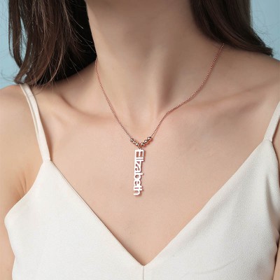18K Rose Gold Plating Personalised Vertical Engraving Name Necklace 