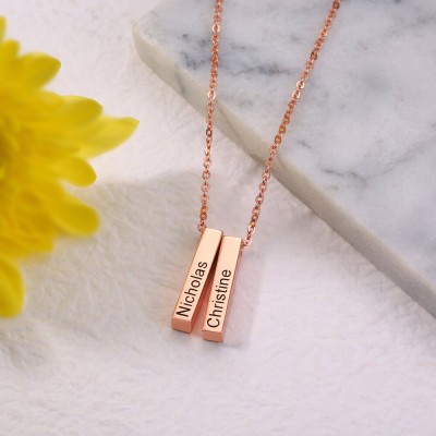 18K Rose Gold Plating Personalised Vertical Short 3D Engraved Bar Name Necklace