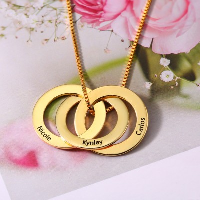 Personalised 1-6 Rings Pendant Name Necklace For Family Gifts