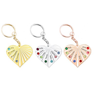 Personalised 1-8 Engraving Names with Birthstone Key Chain Gift