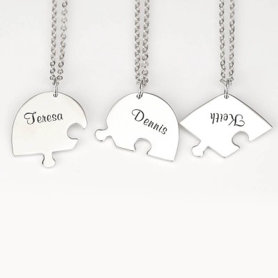 Silver Personalised Heart Shape 1-7 Pieces Name Necklace For Family