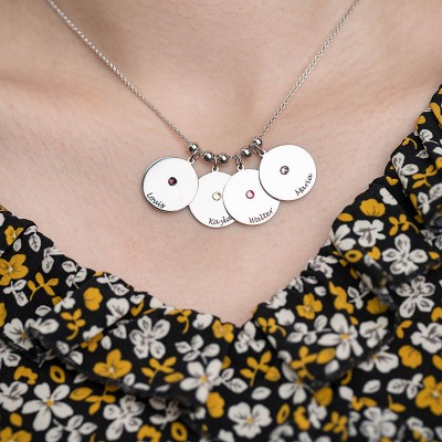 Personalised Birthstones Pendants Name Necklace With 1-10 Charms