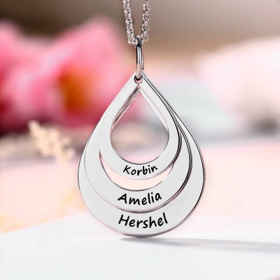 Silver Personalised Engraved Family Names Necklace Up To 5 Drops Shaped