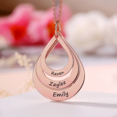 Custom Engraved Family Names Necklace Up To 5 Drops Shaped