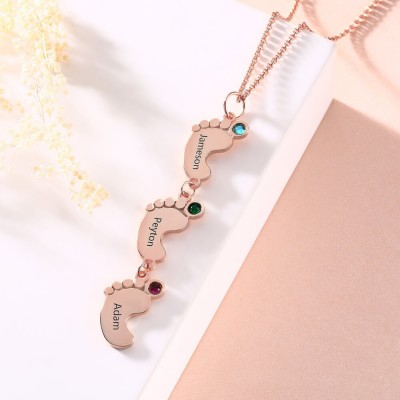 Custom Vertical 1-10 Baby Feet Charms Personalised Name Necklace with Birthstone