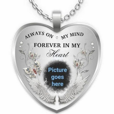 Always On My Mind Forever In My Heart Personalised Engraving Memorial Heart Photo Necklace