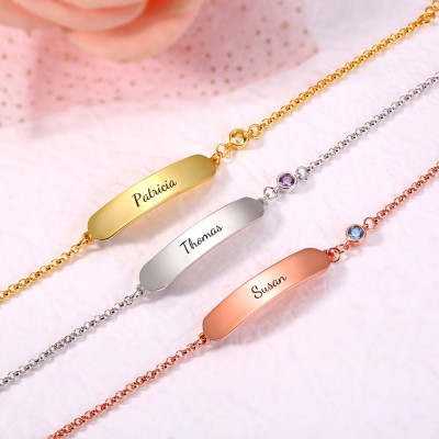 Personalised Engravable Baby Name Bracelet with Birthstone