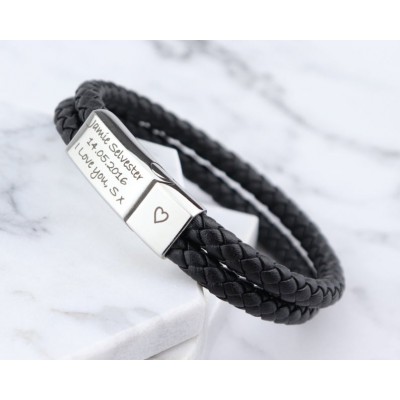 Men Personalised Engraved Name Leather Bracelets