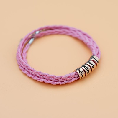 Personalised 6 Colors Strap Engraved Name Bracelets With 1-10 Beads