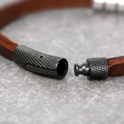 Mens Personalised Engraved Name Leather Bracelets With 1-10 Names