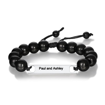 Mens Personalized Beads Engraved Name Bracelet