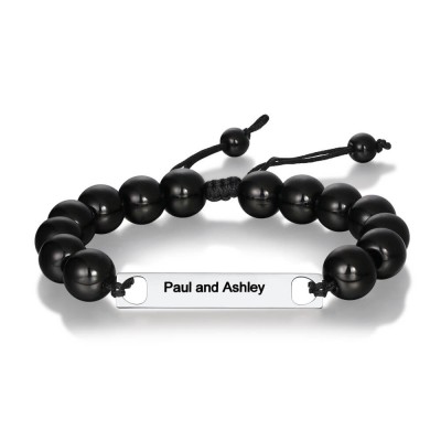 Mens Personalised Beads Engraved Name Bracelet