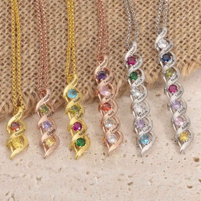 Personalised 1-8 Name Engraved and Birthstone DNA Style Necklaces