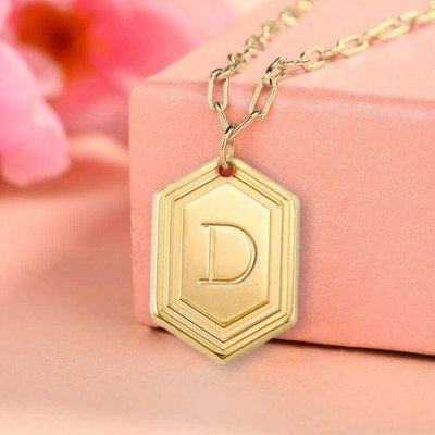 18K Gold Plating Personalised Engraved Initial Pendant Link Chain Necklace Layering Charms Gift For Her