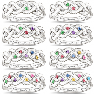 S925 Silver Personalized Engraved 1-8 Family Names and Birthstones Ring For Mother's Day Gifts