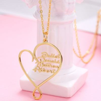 Personalised Hug and Love Heart Names Necklace With 1-8 Names