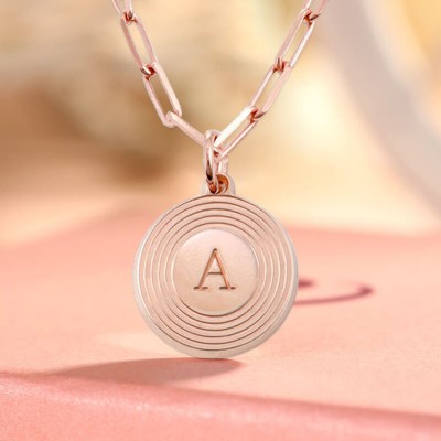18K Rose Gold Plating Personalized Engraved Initial Round Pendant Link Chain Necklace Layering Charms Gift For Her