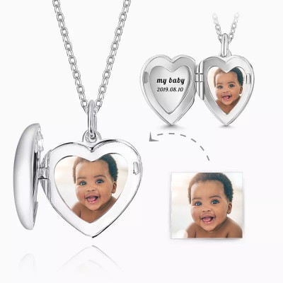 Personalised Engraved Photo Locket Necklace For Mum Dad Gifts