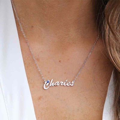 Silver Personalised Name Necklace Customized " Carrie" Style Name Engraving Necklace With Birthstone