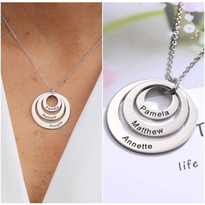 Personalised Engraved Double Hoop Name Necklace With 1-5 Circles Shape Style