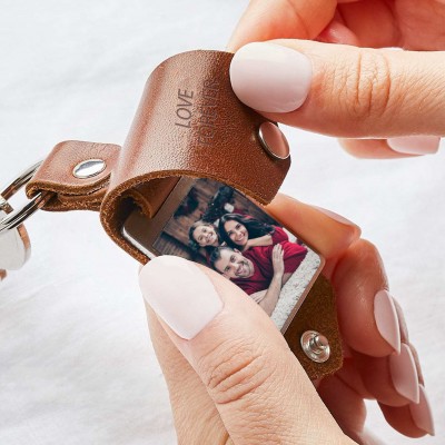 Personalised Brown Leather Photo Keychain Key Ring Gifts For Dad Father's Day