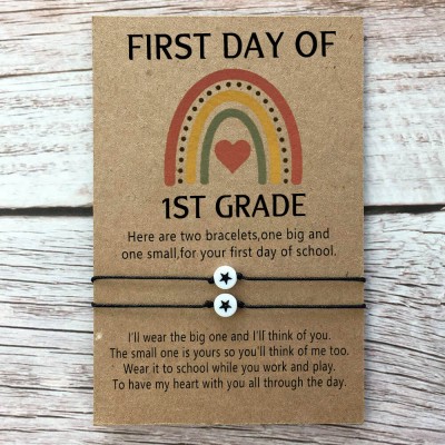 First Day of 1st Grade Bracelets Back to School Mommy and Me Anxiety Separation Wish Gifts For Kid Set of 2