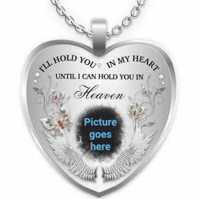 I'll Hold You In My Heart Personalised Engraving Memorial Heart Photo Necklace