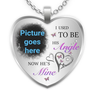 I Used To Be His Angel Personalised Engraving Memorial Heart Photo Necklace