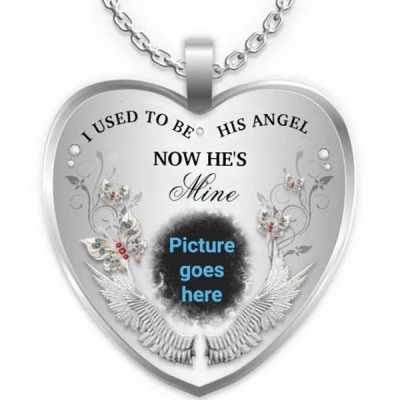 I Used To Be His Angel Personalised Engraving Memorial Heart Photo Necklace