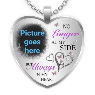 No Longer At My Side But Always in my Heart Personalised Engraving Memorial Photo Necklace