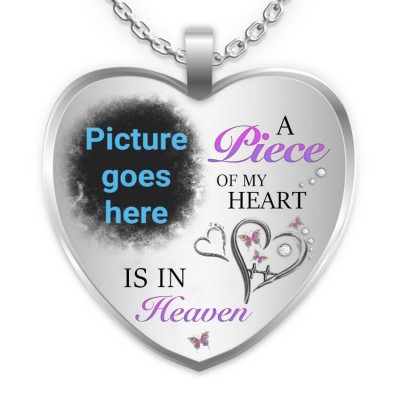 A Piece Of My Heart Is In Heaven Personalised Engraving Memorial Heart Photo Necklace