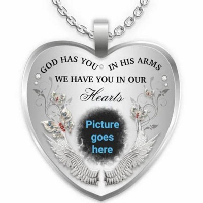 God Has You in His Arms We Have You In Heart Personalised Engraving Memorial Photo Necklace