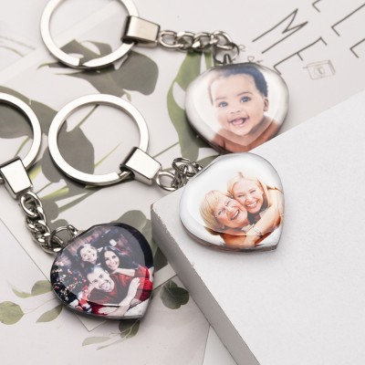 Custom Crystal Photo Keychain Personalised Picture Heart Gifts